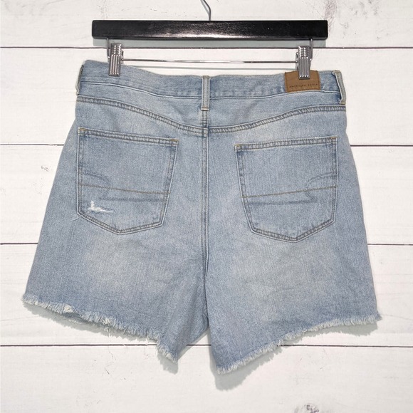 American Eagle High Rise Mid-Length Shorts Distressed Denim Blue Women's Size 10 - Picture 4 of 5